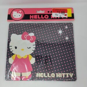 Hello Kitty Sanrio Mouse Pad Black Pink Polka Dot Winking 2013 Sakar NIP